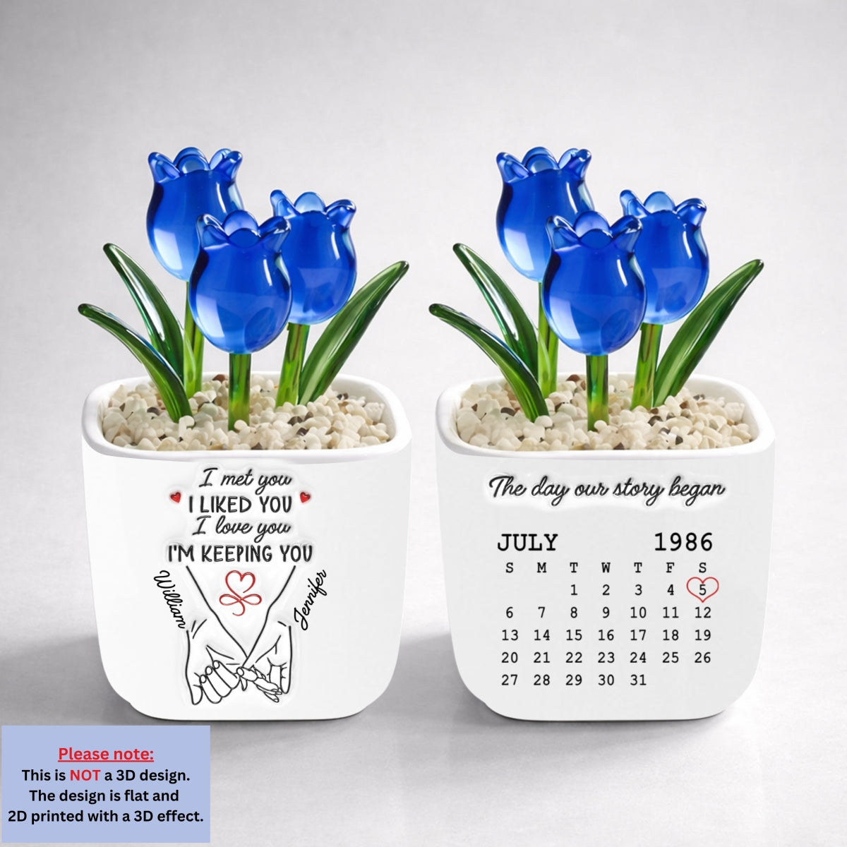 Custom Glass Flower Keepsake, Romantic Anniversary Gift for Wife • I Met You I Liked You I Love You - Personalized Glass Everlasting Tulips