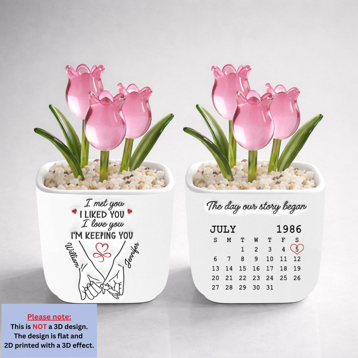 Custom Glass Flower Keepsake, Romantic Anniversary Gift for Wife • I Met You I Liked You I Love You - Personalized Glass Everlasting Tulips