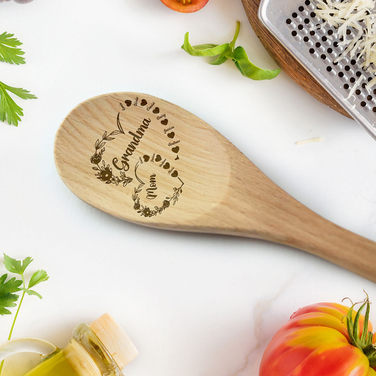 First Mom Now Grandma Floral - Personalized Engraved Wooden Spoon