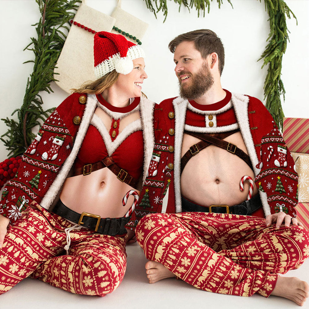 Custom Funny Ugly Sweatshirt, Couple Christmas Gift • Santa Body - Personalized All-Over-Print Sweatshirt