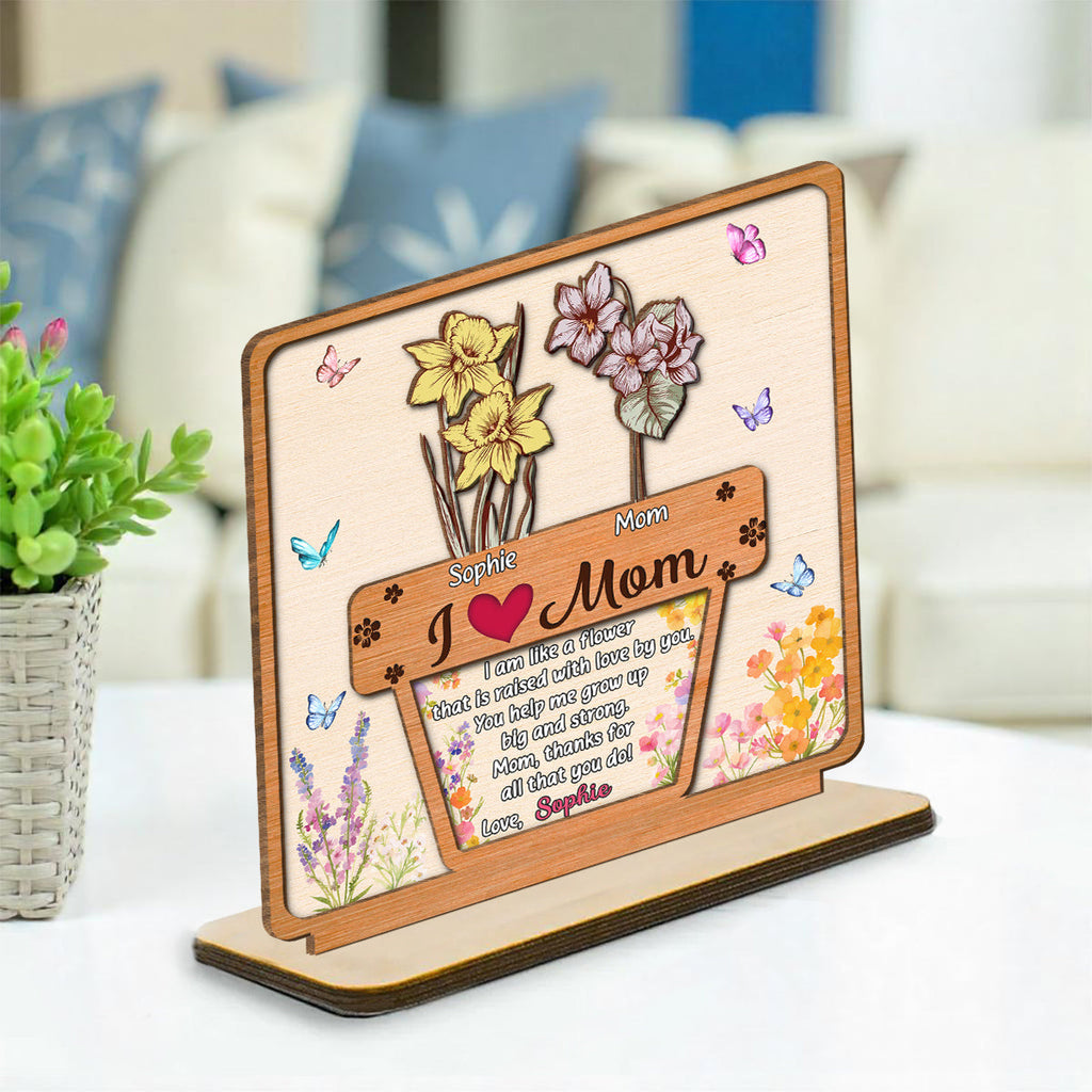 Custom Mother's Day Decor, Gift for Mom & Grandma • Growing Love Flower - Personalized 2-Layer Wood Plaque With Flat Base