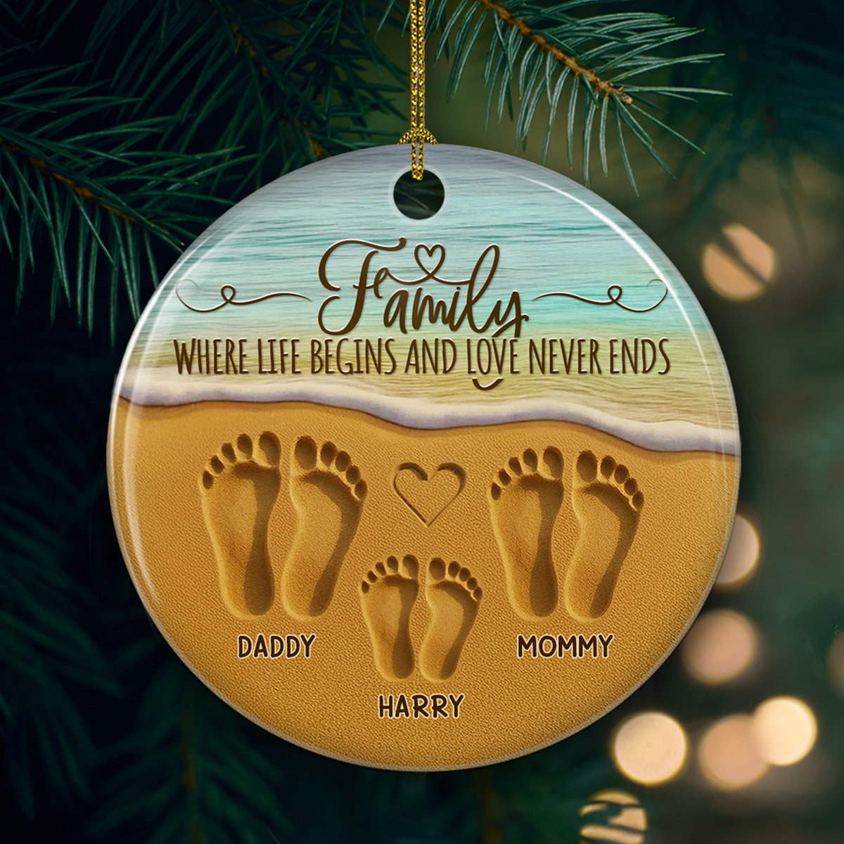 Custom Family Ornament, Christmas Gift for Family Members •  Where Love Never Ends - Personalized Ceramic Ornament