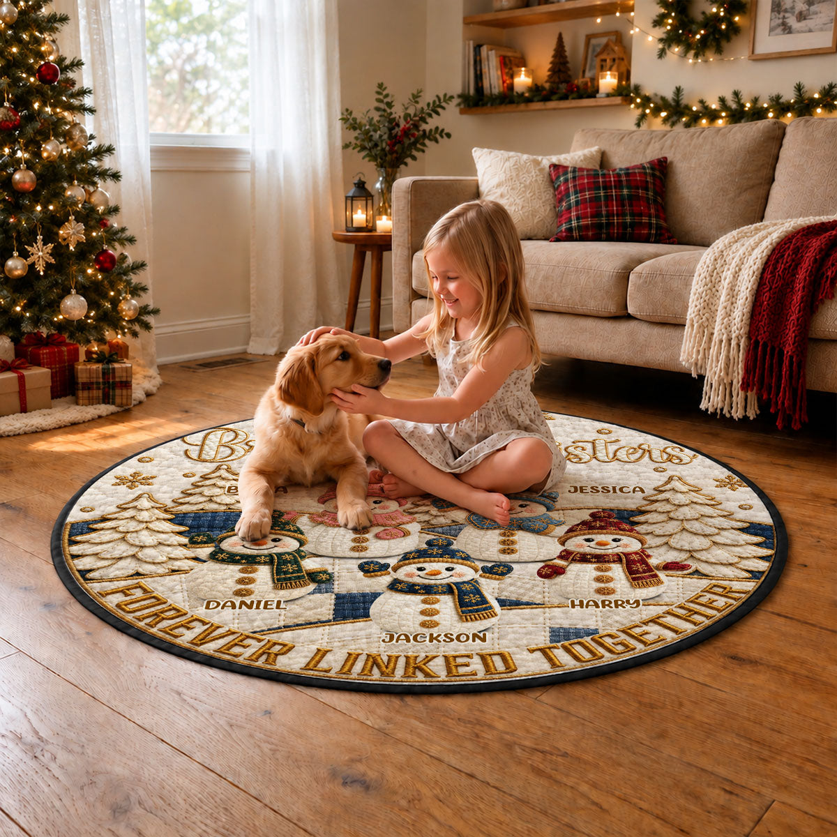 Custom Brothers & Sisters Name Christmas Rug, Holiday Decor Gift • Forever Our Bond - Personalized Quilted Mat