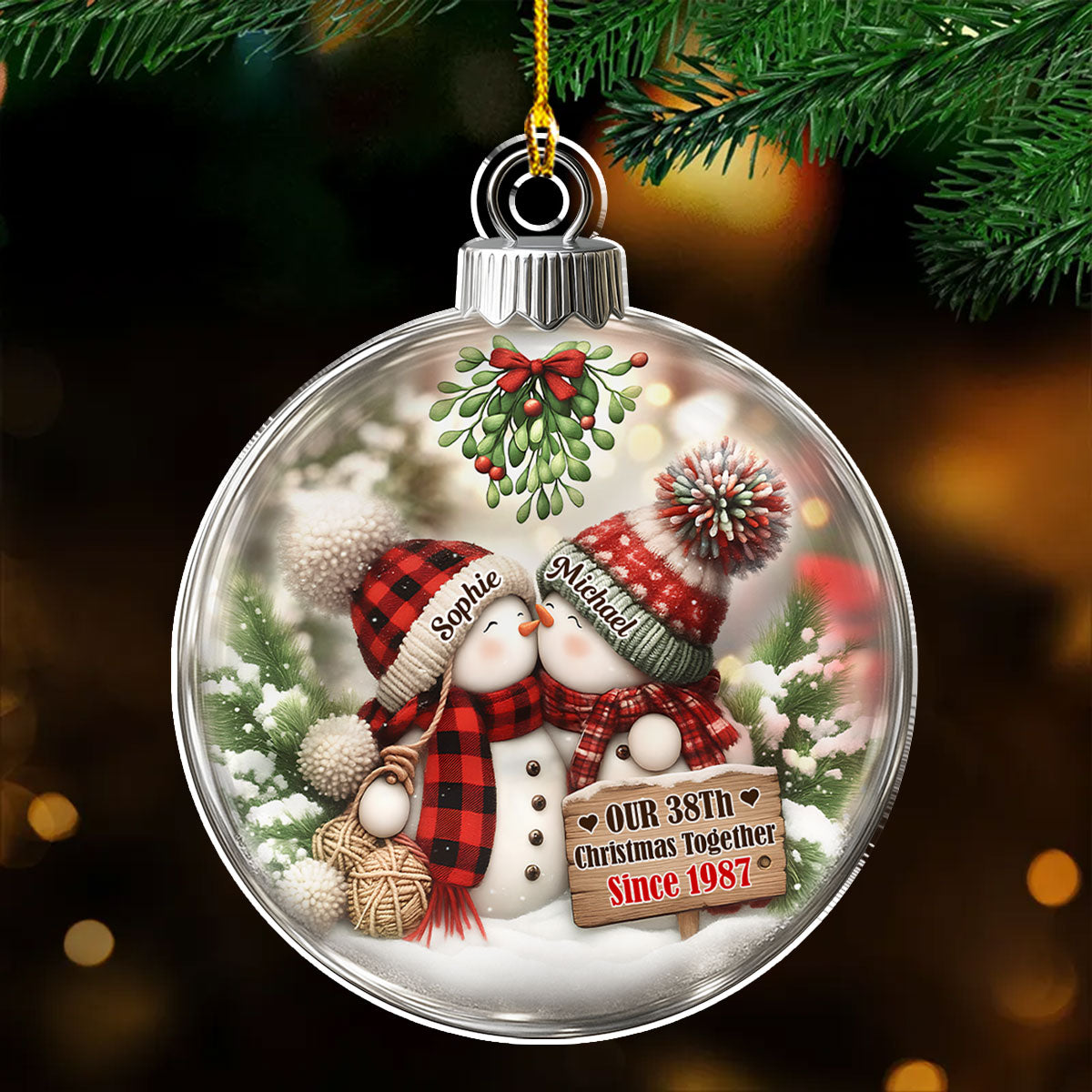 Custom Couple Christmas Ornament, Anniversary Gift •  Together Since The First Snow - Personalized 3D Effect Acrylic Ornament