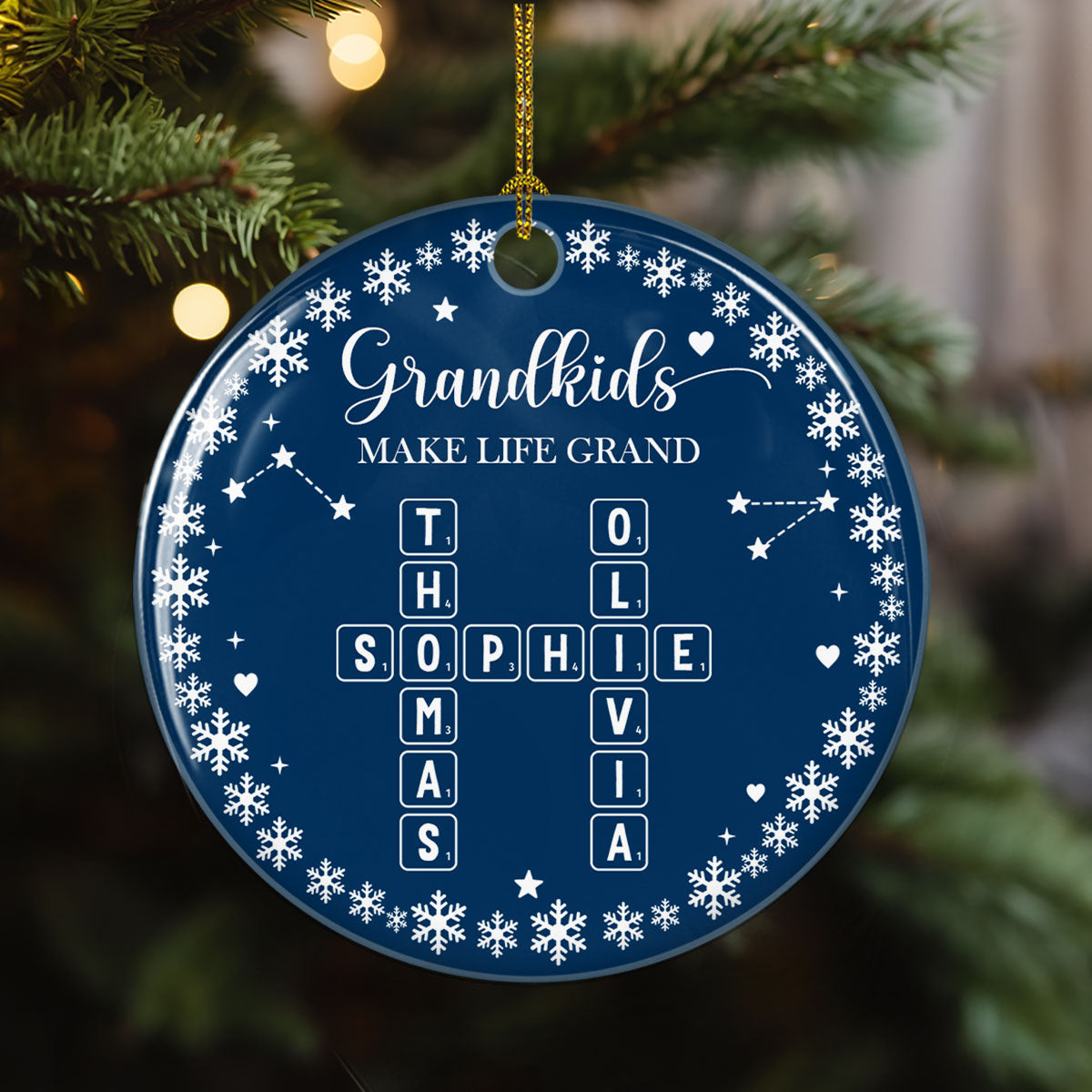 Custom Family Ornament, Christmas Gift for Family Members •  Life Is Grand With Grandkids - Personalized Ceramic Ornament