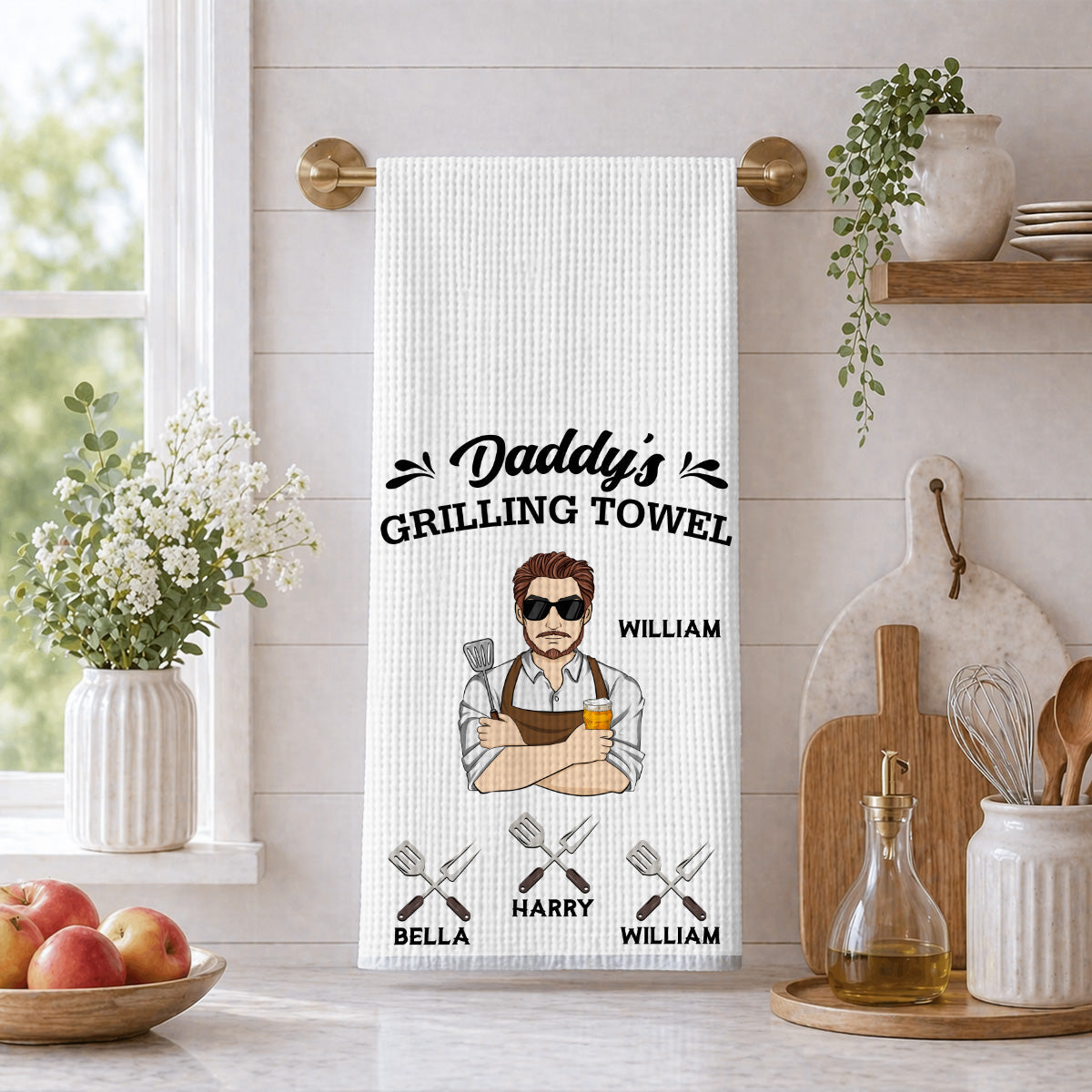 Custom Grilling BBQ Kitchen Towel, Father's Day Birthday Gift For Dad Father • Daddy Is Grilling So We Better Step Back - Personalized Kitchen Towel