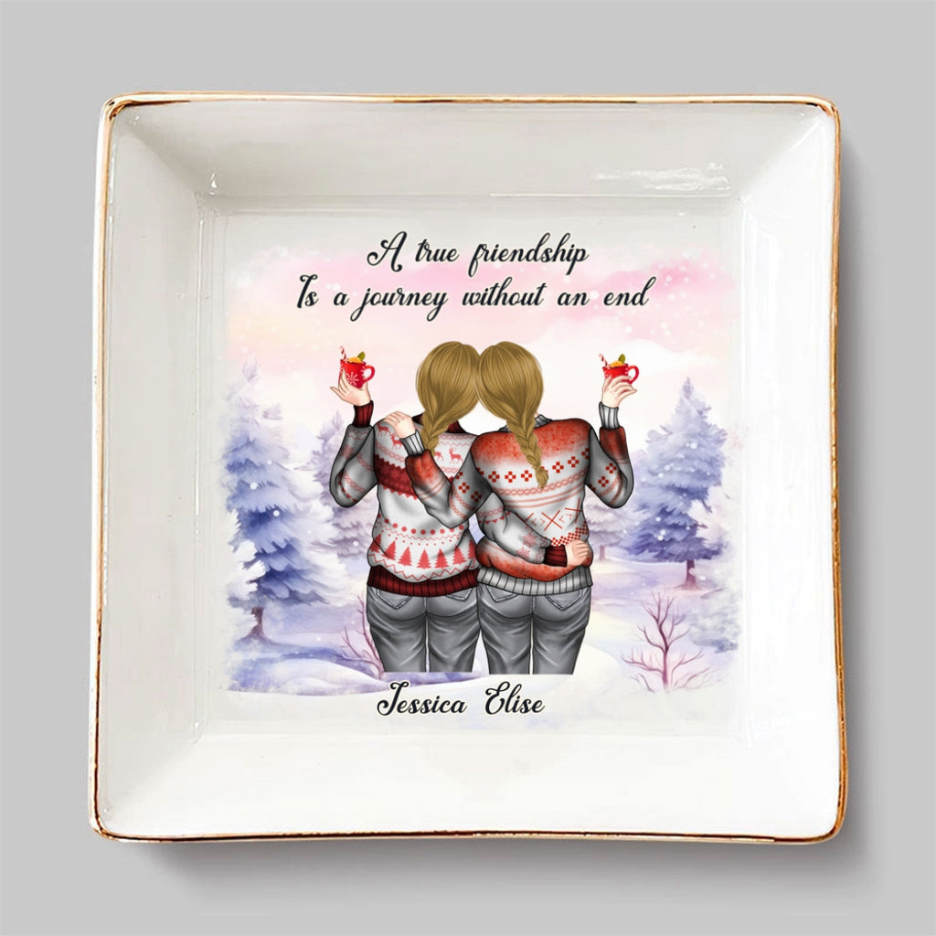 Custom Bestie Trinket Dish, Birthday Christmas Gift For Best Friend • A Journey Without An End - Personalized Jewelry Dish