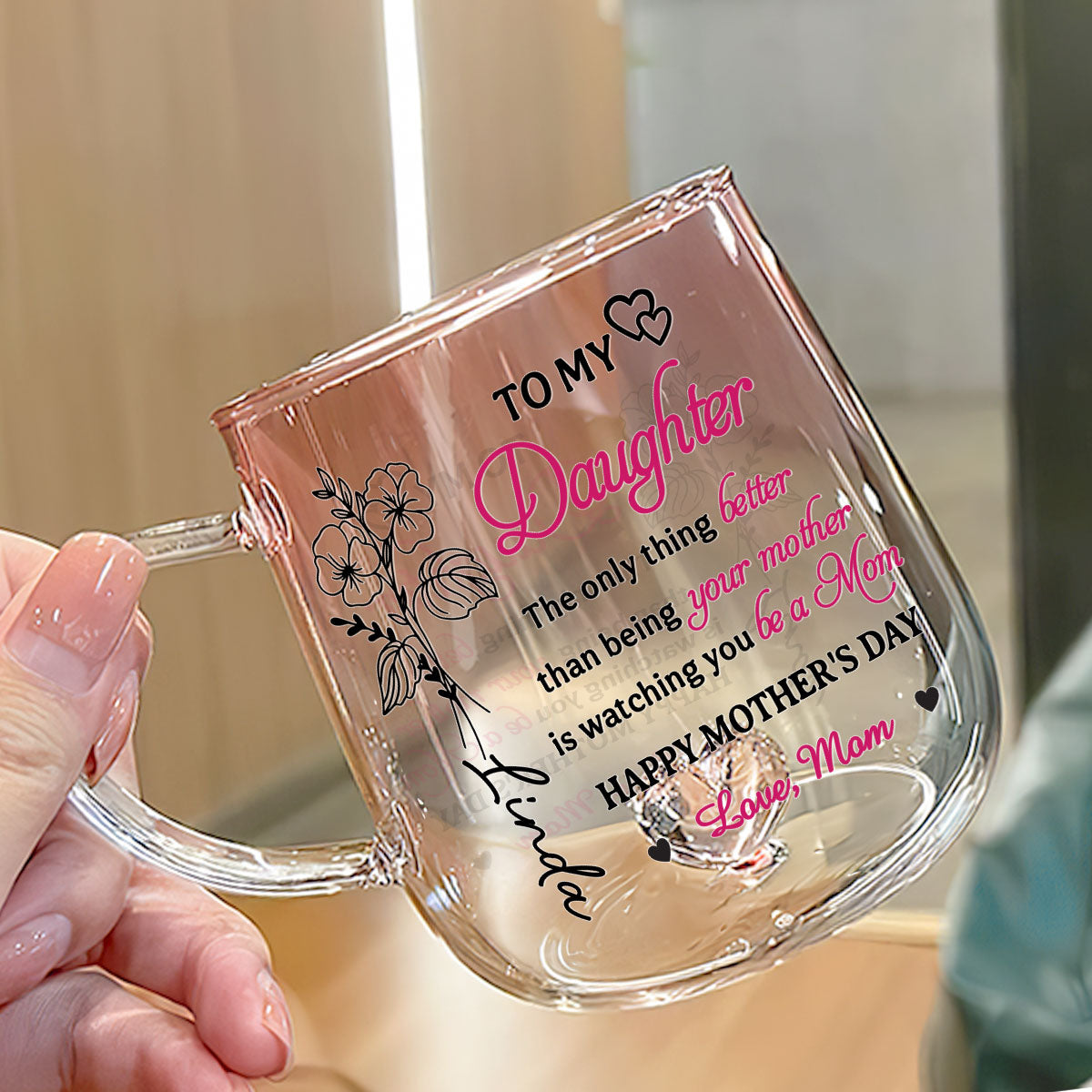 Custom Mother's Day Gift for Daughter • To My Daughter - Personalized Pink Gradient Glass Mug
