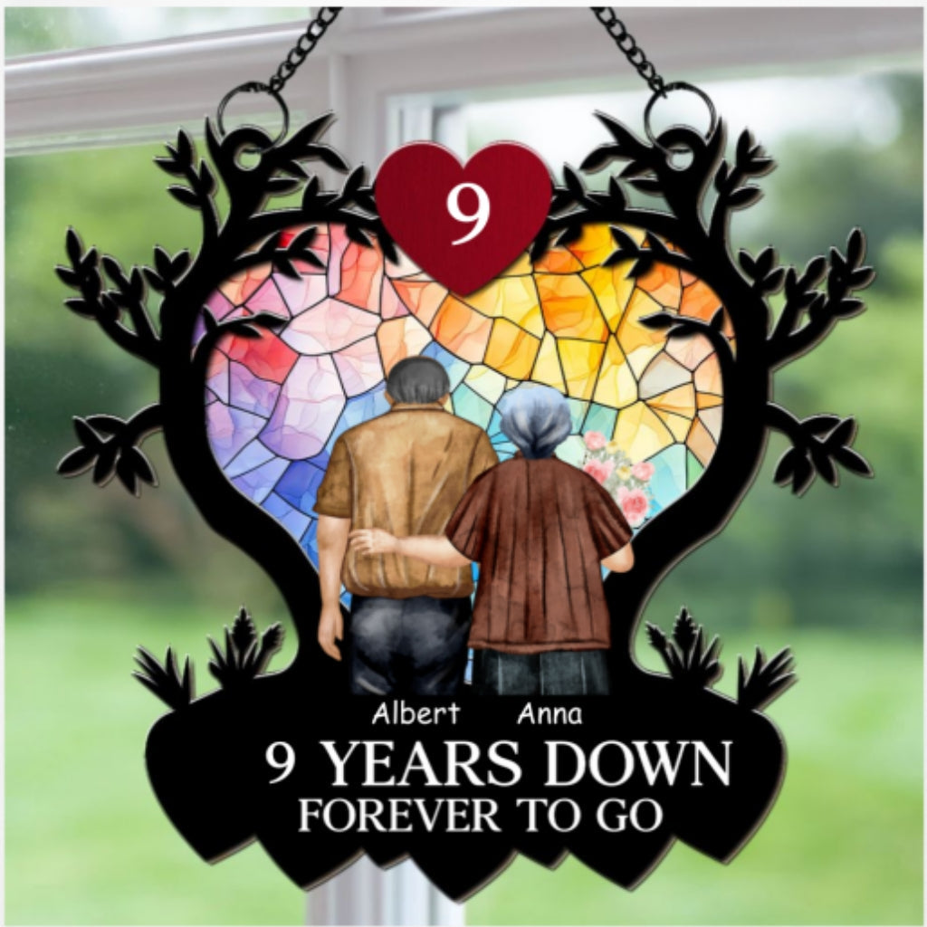 Custom Couple Hanging Decor, Anniversary Valentine's Day Gifts • Many Years Down Forever To Go - Personalized Suncatcher