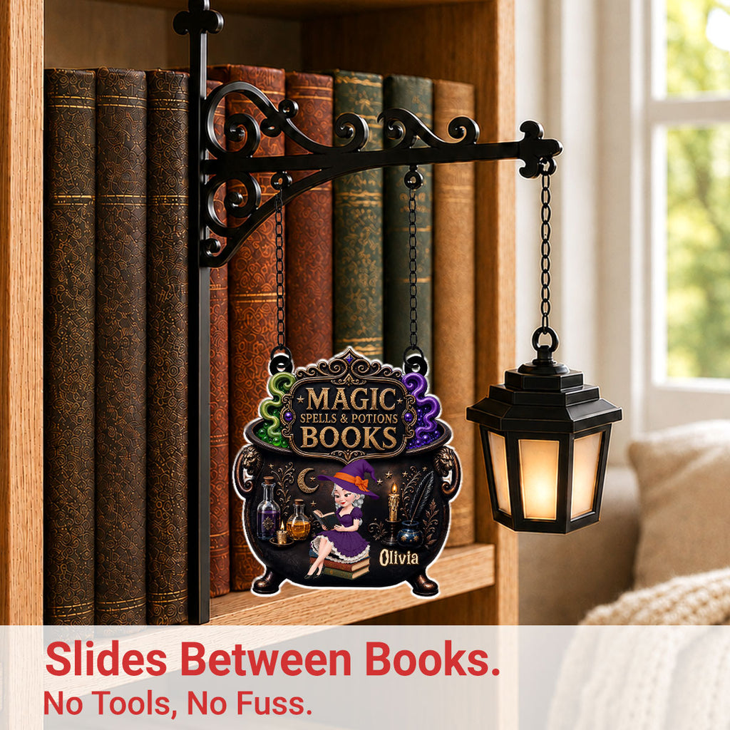 Custom Christmas Birthday Hanging Decor Gifts For Book Lovers, Bookworms, Readers • Reading Is My Favorite Spell - Personalized Bookshelf Lantern Light Sign