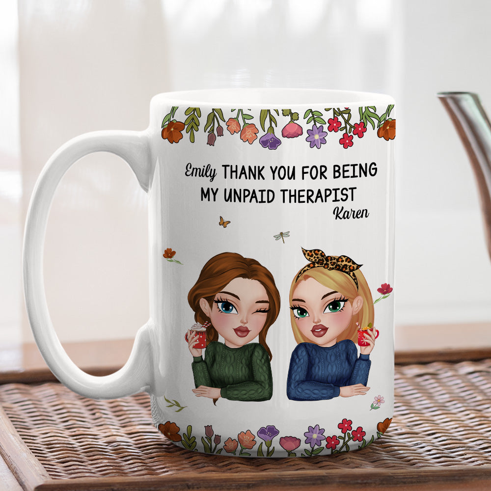 Custom Coworker, Christmas & Birthday Team Appreciation Gift • Friendship Comes With Free Therapy - Personalized Coffee Mug
