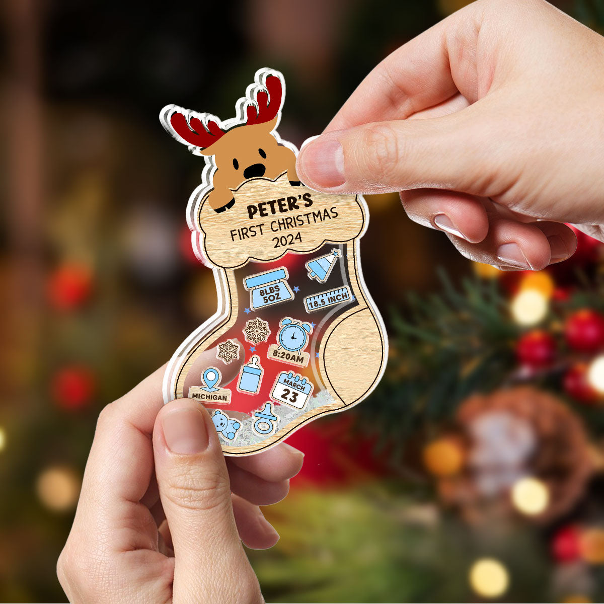 Custom Baby First Christmas Ornament for New Parents •  First Christmas Of Baby - Personalized Acrylic Shaker Ornament
