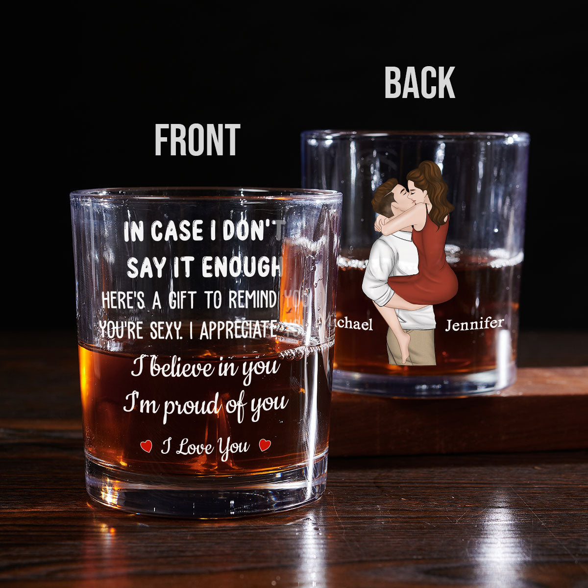 Custom Christmas Anniversary Birthday Drinkware Gifts for Couple • I Love You - Personalized Whiskey Glass