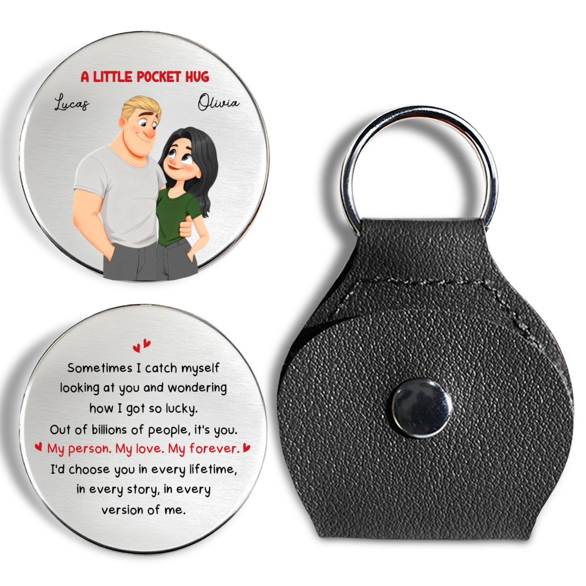Custom Coin Keychain for Wife, Couple Anniversary Valentine's Day Gifts • How Lucky I Am Version 2 - Personalized Pocket Hug