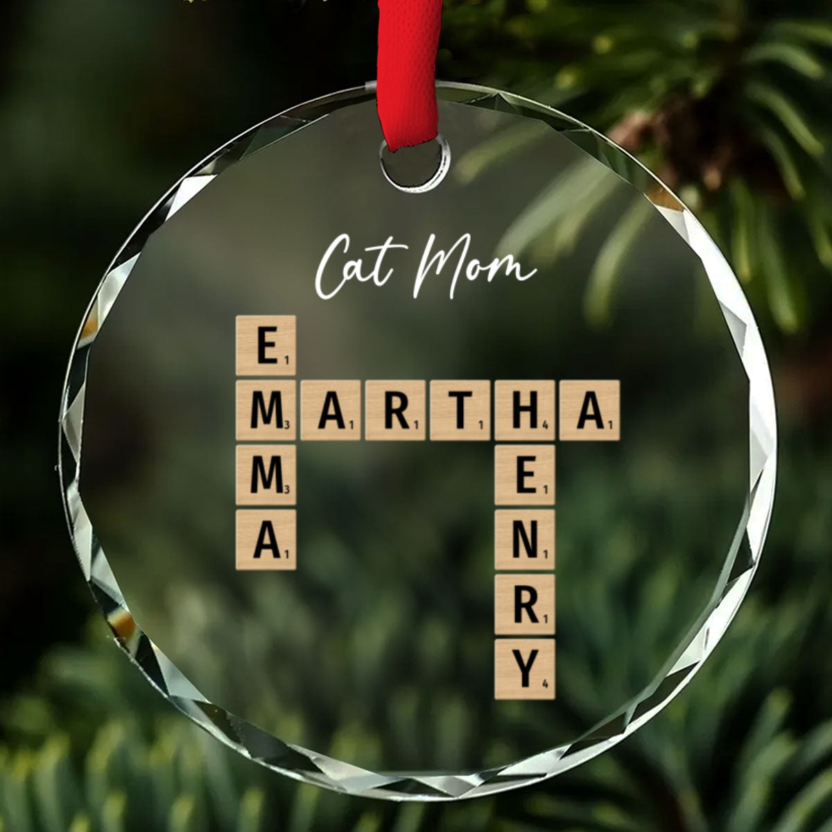 Custom Family Ornament, Christmas Gift for Family Members •  Cat Mom - Personalized Glass Ornament
