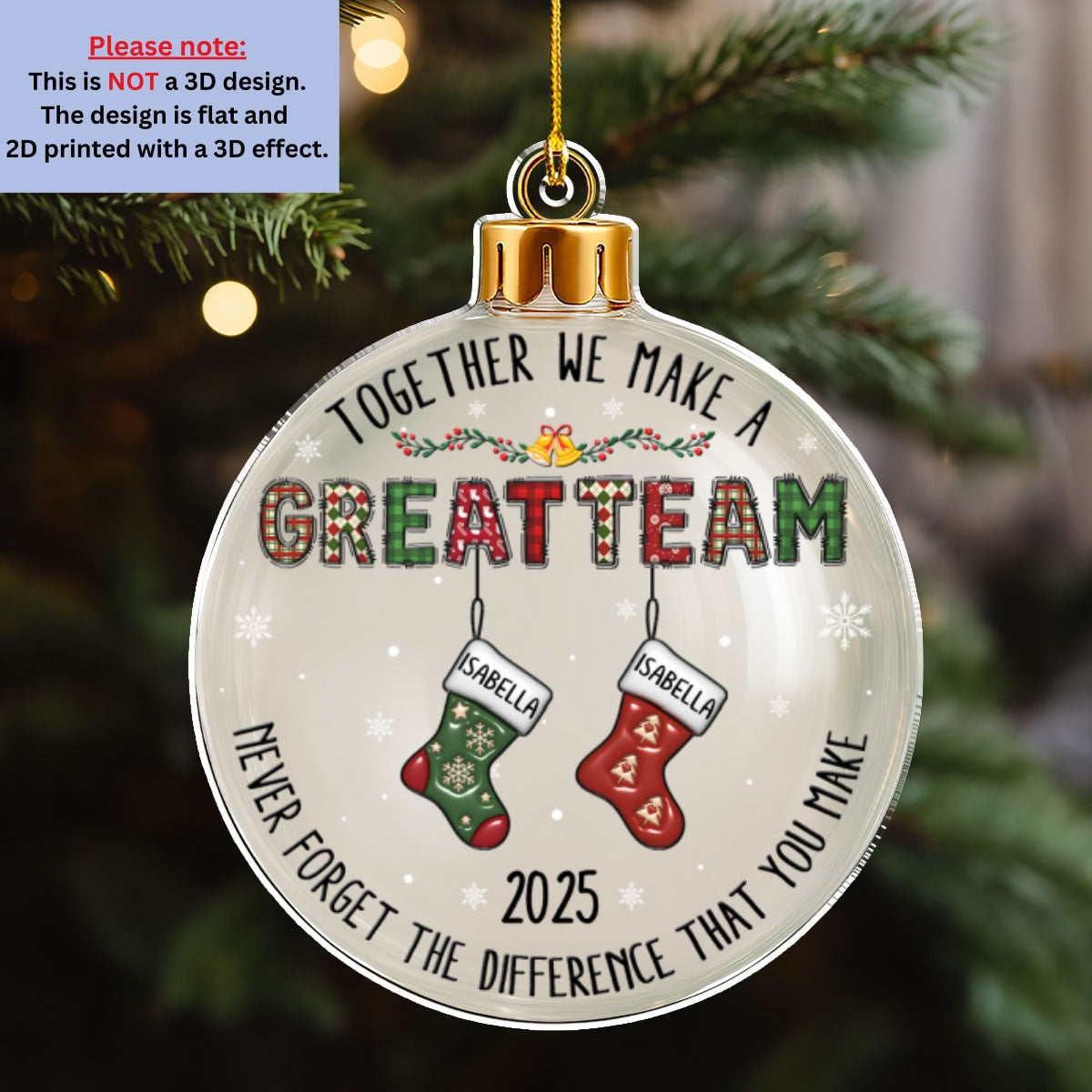 Custom Coworker Christmas Ornament, Team Appreciation Gift •  Teamwork Makes The Dream Work - Personalized 3D Effect Acrylic Ornament