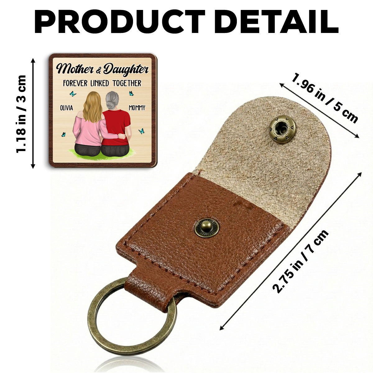Custom Daughter Coin Keychain, Mother's Day Birthday Gifts • Mom And Children Forever Linked Together - Personalized Wooden Pocket Hug