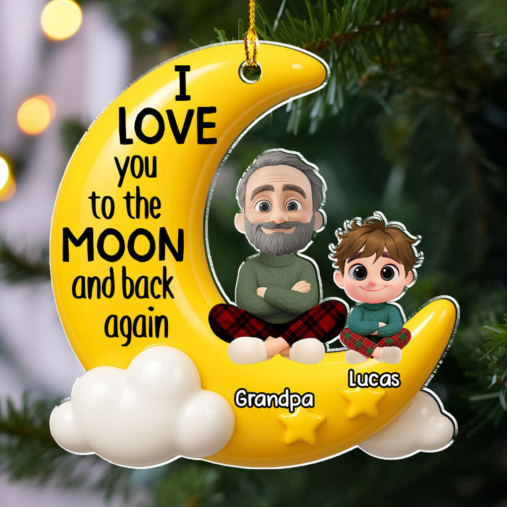Custom Keepsake Christmas Ornament •  Grandpa And Grandkid On The Moon - Personalized Acrylic Ornament