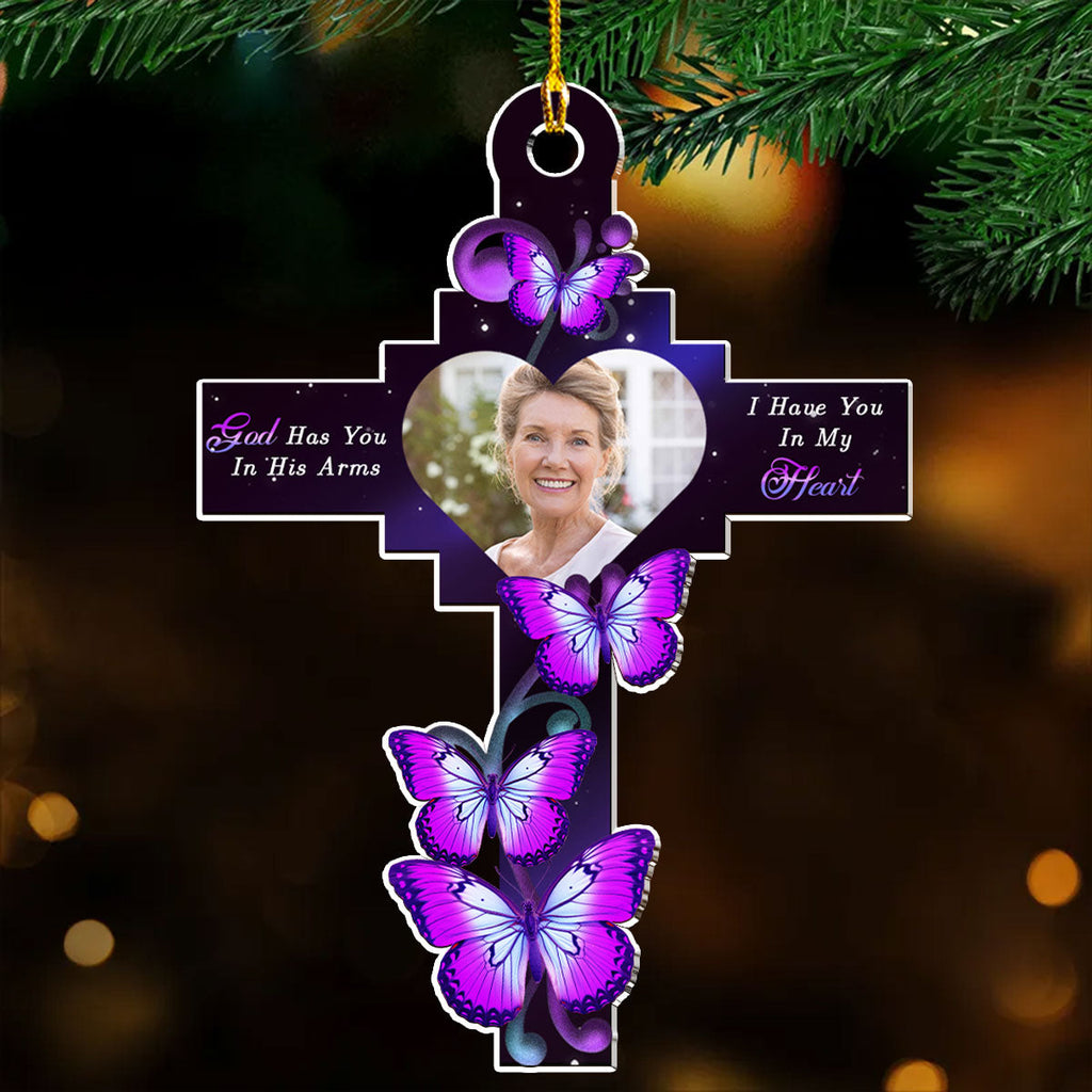 Custom Photo Memorial Christmas Ornament, Sympathy Keepsake • God has you - Personalized Photo Acrylic Ornament