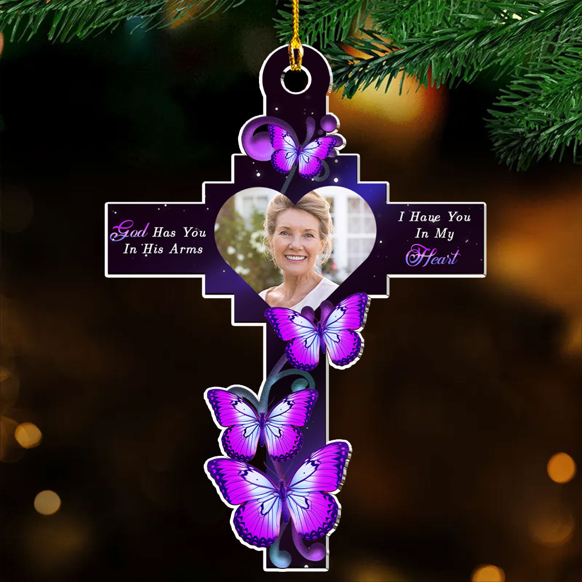 Custom Photo Memorial Christmas Ornament, Sympathy Keepsake • God has you - Personalized Photo Acrylic Ornament
