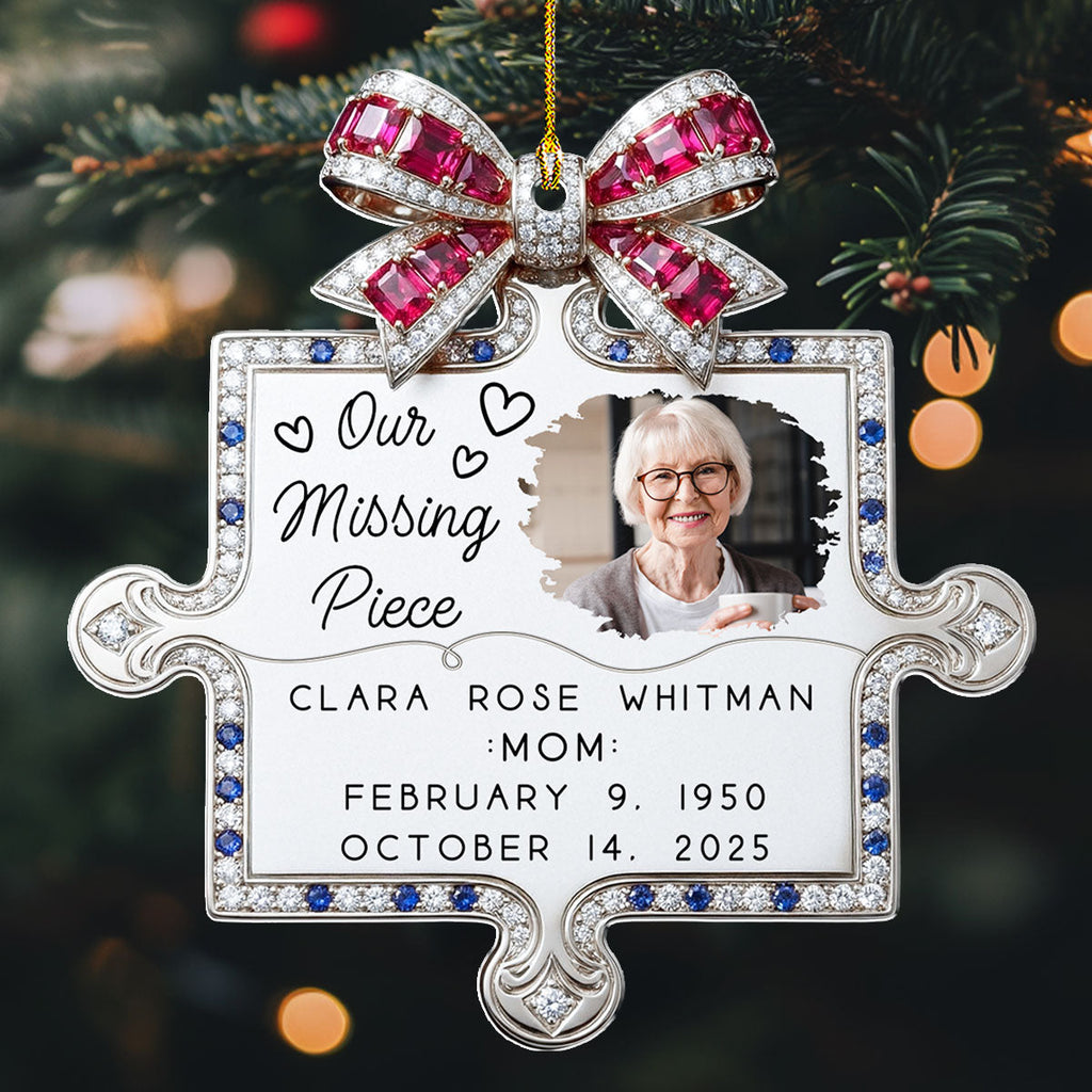 Custom Photo Memorial Christmas Ornament, Sympathy Keepsake • You Fit Our Hearts Perfectly - Personalized Acrylic Ornament