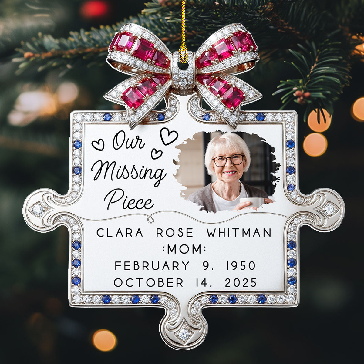 Custom Photo Memorial Christmas Ornament, Sympathy Keepsake • You Fit Our Hearts Perfectly - Personalized Acrylic Ornament