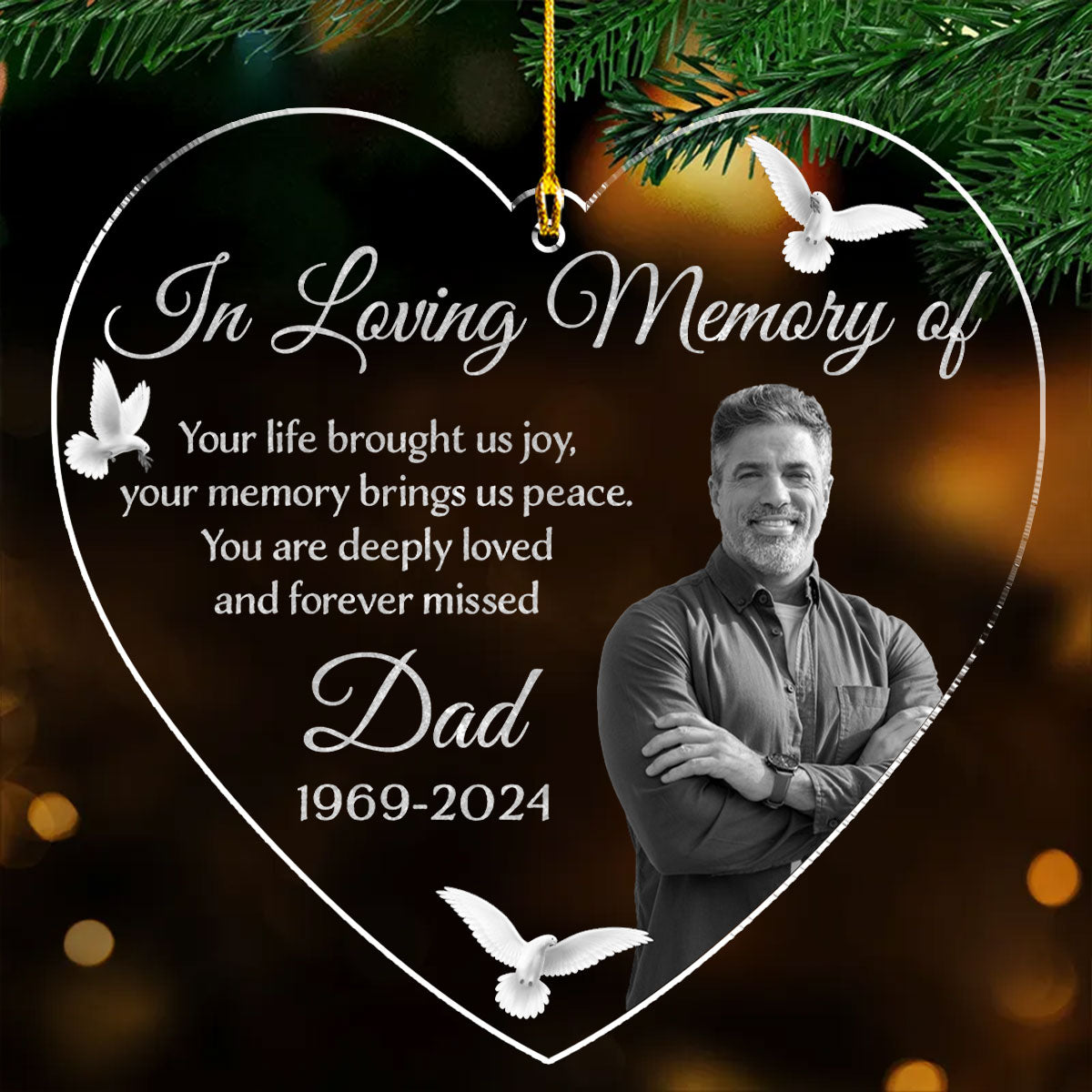 Custom Photo Memorial Christmas Ornament, Sympathy Keepsake • Forever Loved, Always Missed - Personalized Acrylic Ornament