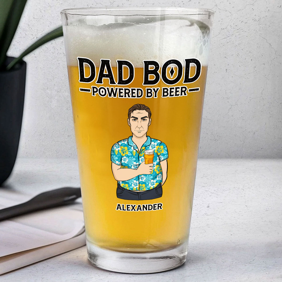 Dad Bod Powered By Beer - Personalized Beer Glass