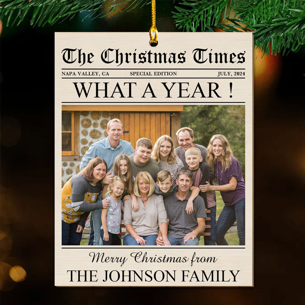 Custom Photo Family Ornament, Christmas Gift for Family Members • What A Year - Personalized Wood Ornament