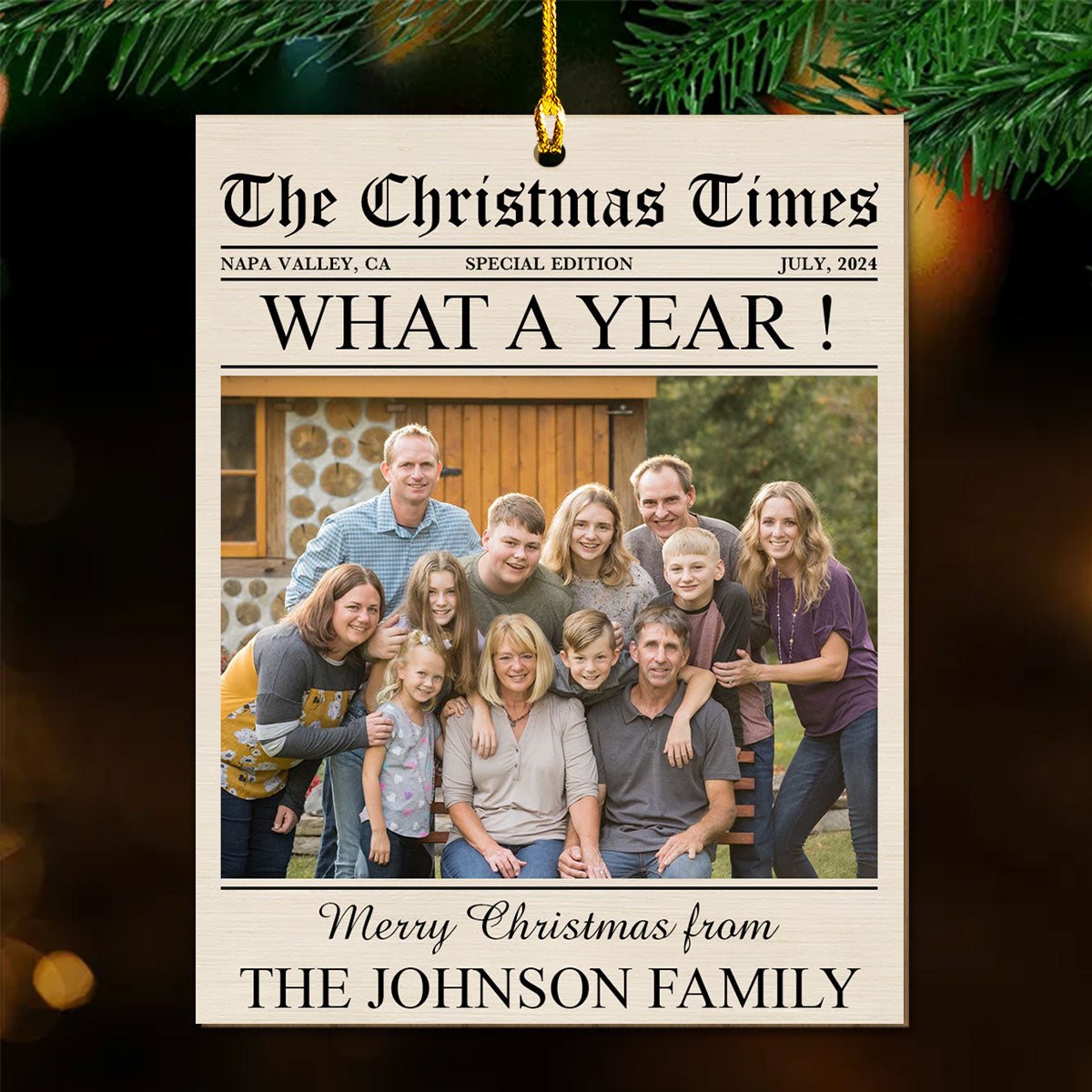 Custom Photo Family Ornament, Christmas Gift for Family Members • What A Year - Personalized Wood Ornament