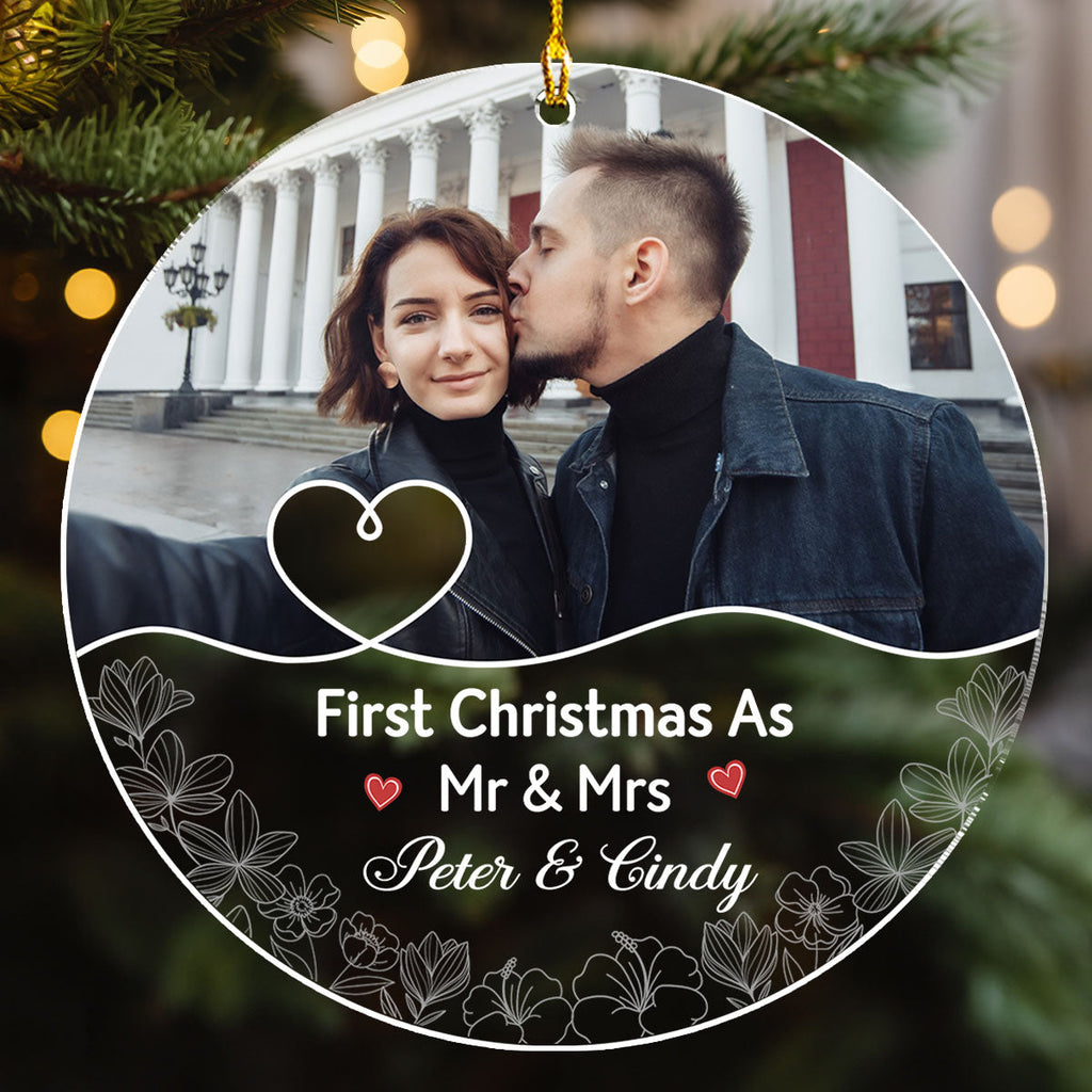 Custom Photo First Christmas Ornament Married, Gift for Newlyweds • First Christmas As Mr And Mrs Couples - Personalized Acrylic Ornament