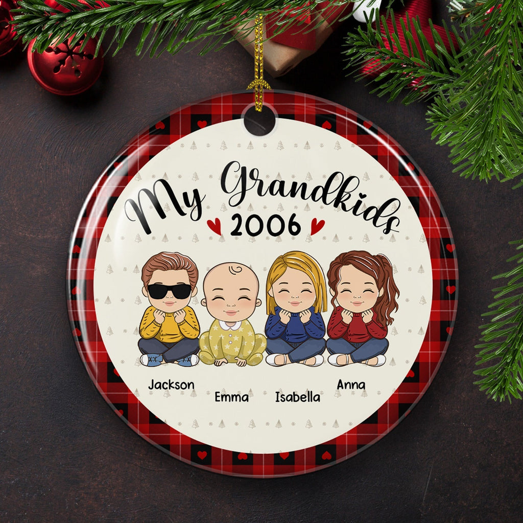 Custom Family Ornament, Christmas Gift for Family Members •  My Lovely Grandkids - Personalized Circle Ceramic Christmas Ornament