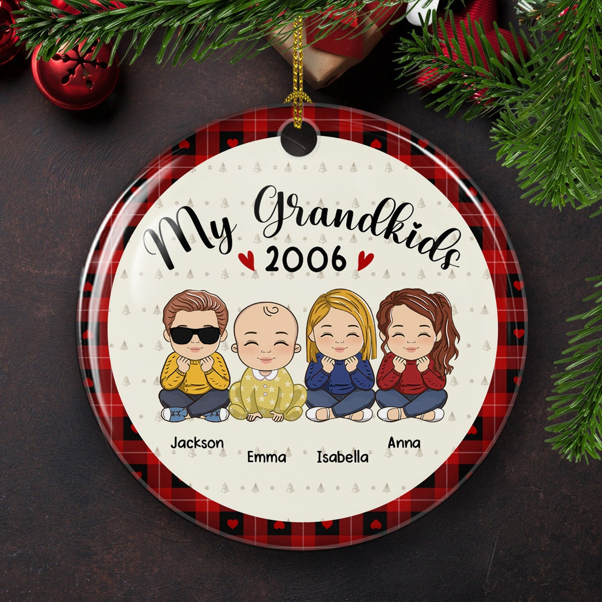 Custom Family Ornament, Christmas Gift for Family Members •  My Lovely Grandkids - Personalized Circle Ceramic Christmas Ornament