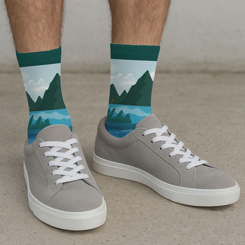 Custom Photo Fishing Lover Gift, Outdoor Footwear For Fishermen • Life Is Better At the Lake - Personalized Crew Socks