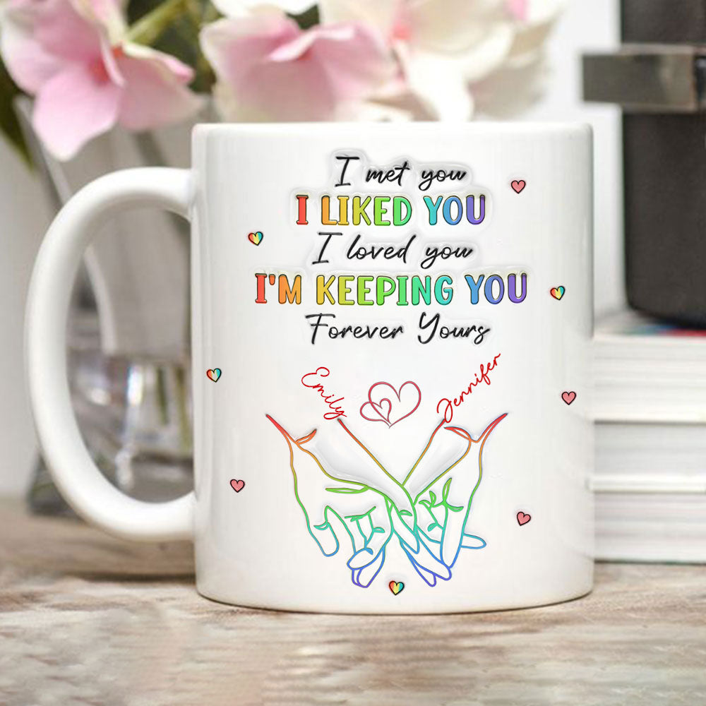 Custom Anniversary Keepsake Gifts For Couple • Love Knows No Gender - Personalized 3D Inflated Effect Mug - Gift For Husband Wife, Anniversary, LGBTQ+