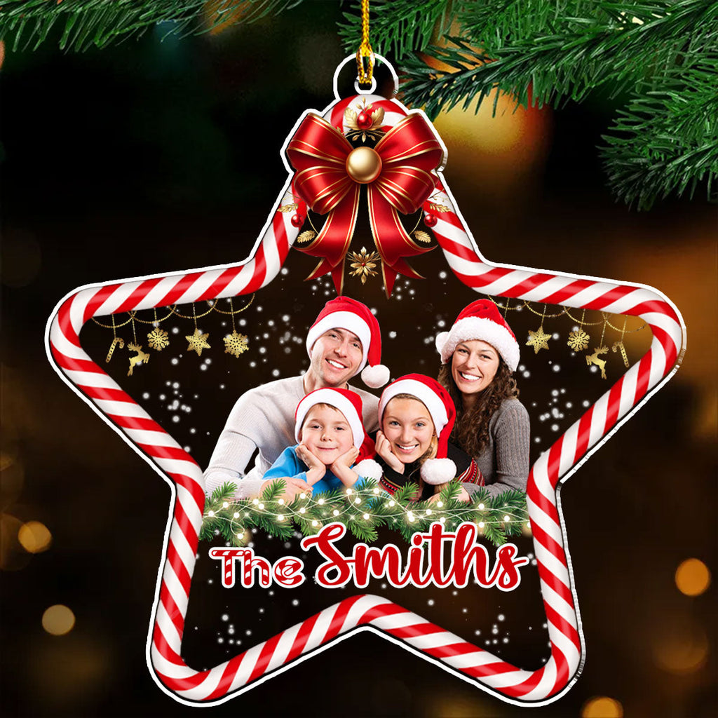 Custom Photo Family Ornament, Christmas Gift for Family Members • Holiday Joy - Personalized Acrylic Ornament