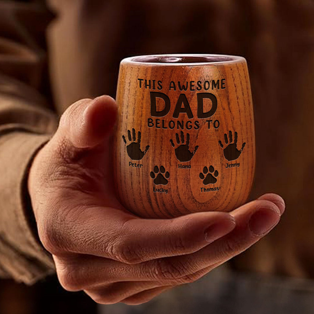 This Awesome Daddy Belongs To - Personalized Engraved Wooden Whiskey Glass