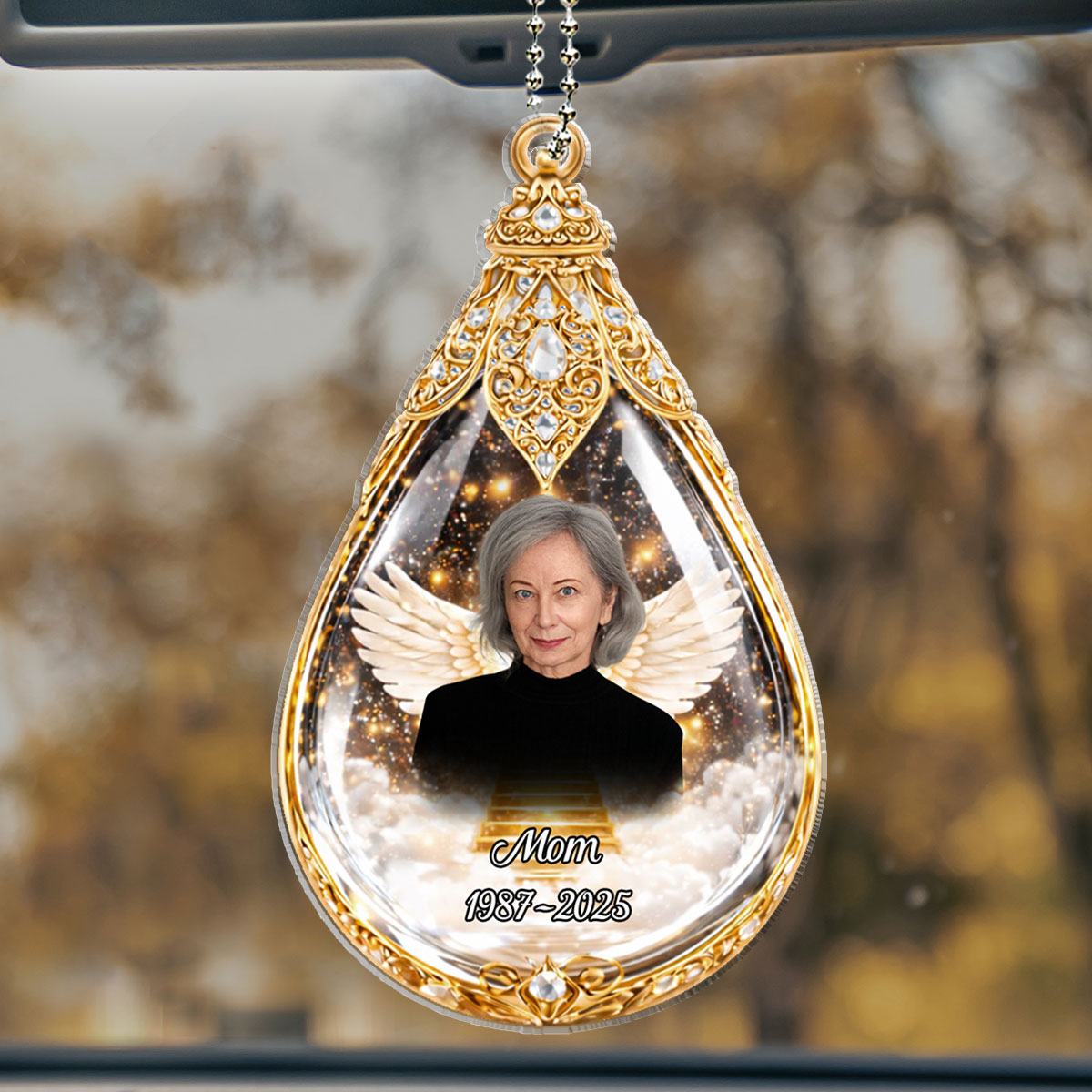 Custom Memorial Car Ornament, Sympathy Keepsake • Teardrops Memorial - Personalized Car Ornament