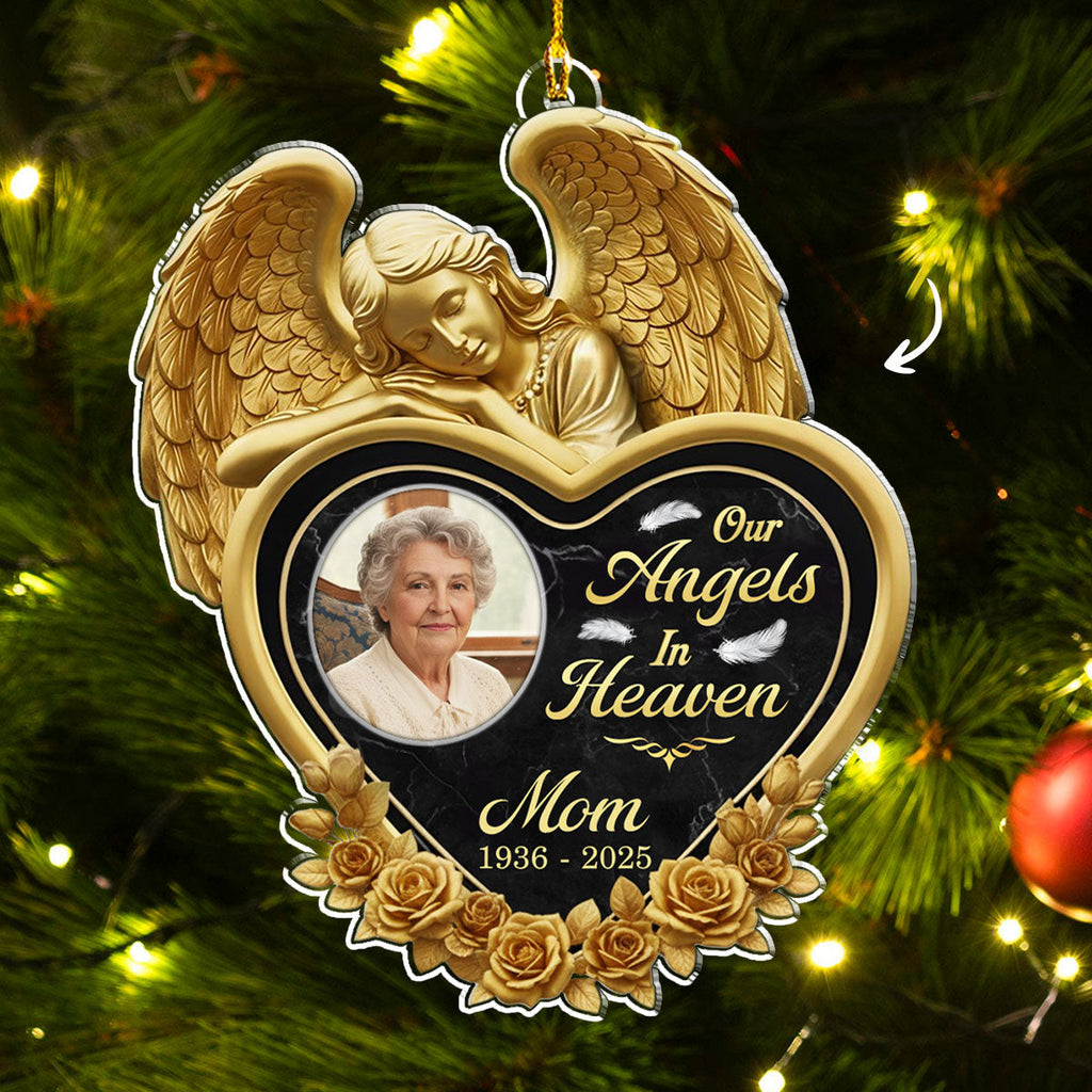 Custom Photo Memorial Christmas Ornament, Sympathy Keepsake • Angels In Heaven - Personalized Acrylic Ornament