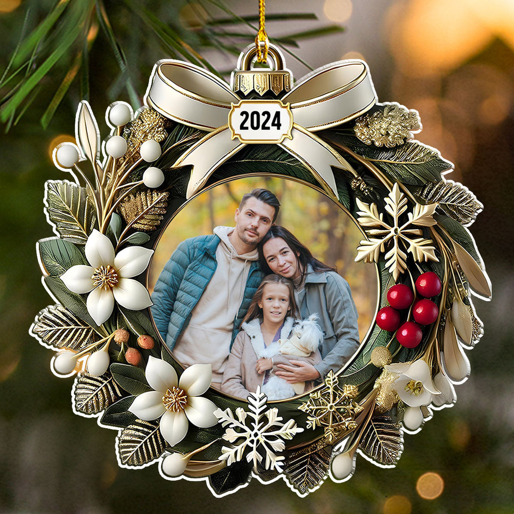 Custom Photo Family Ornament, Christmas Gift for Family Members • Christmas Wreath Ornament - Personalized Acrylic Ornament