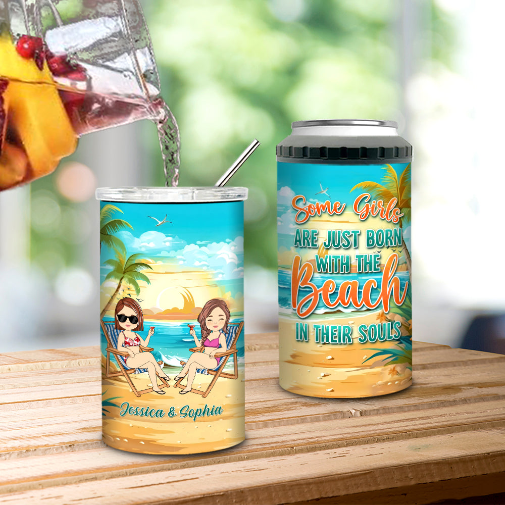 Some Girl Are Just Born With The Beach In Their Souls - Personalized Can Cooler Tumbler