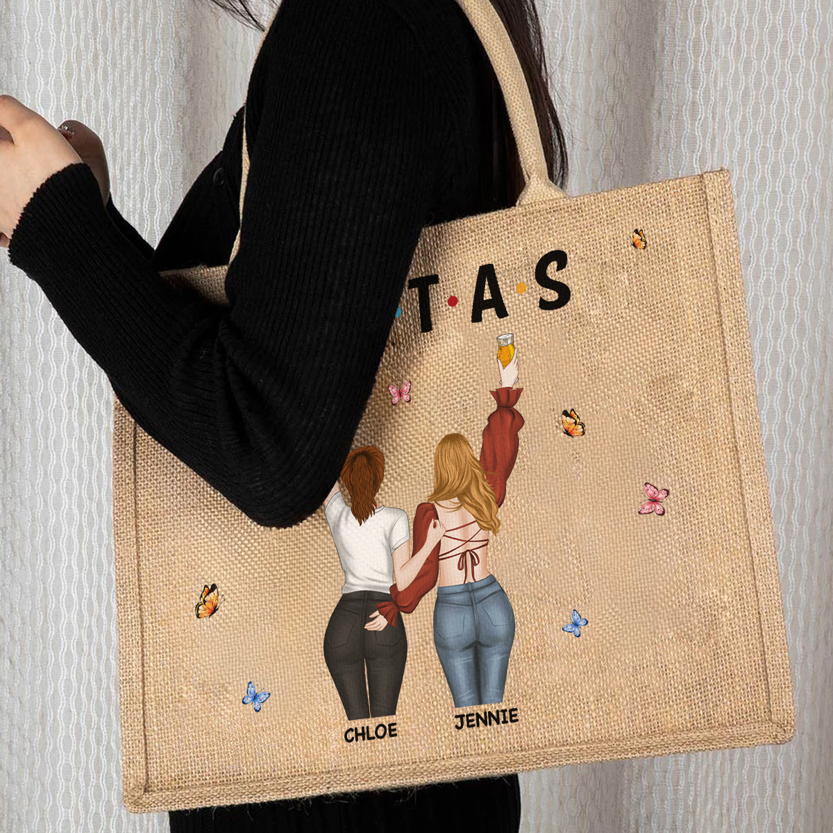 Sisters Together - Personalized Jute Tote Bag