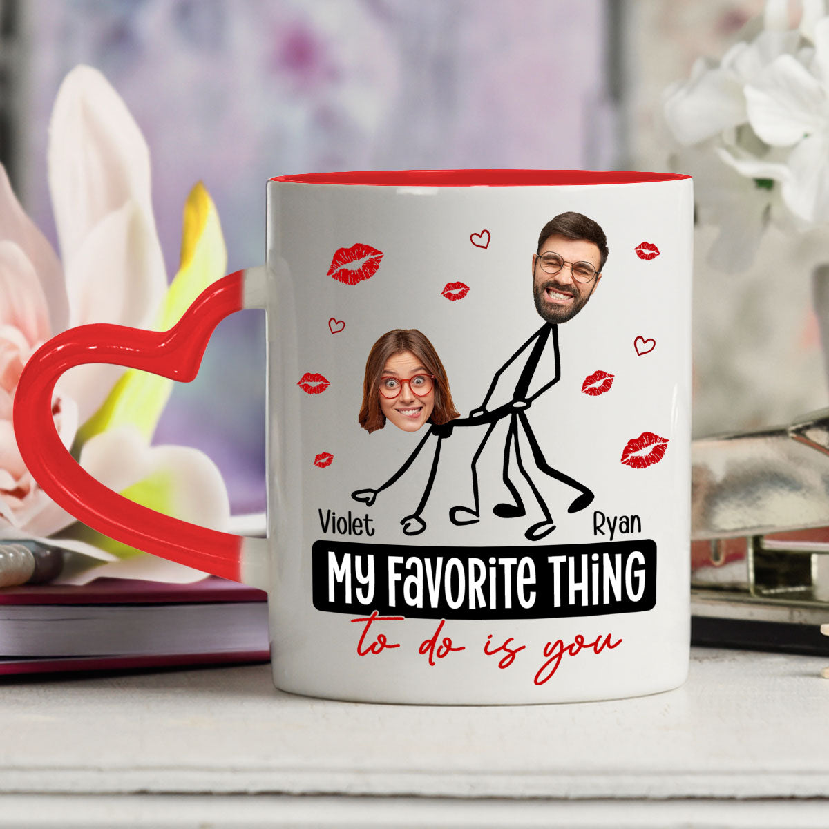 Custom Photo Anniversary Keepsake Gifts For Couple • My Favorite - Personalized Heart Handle Mug