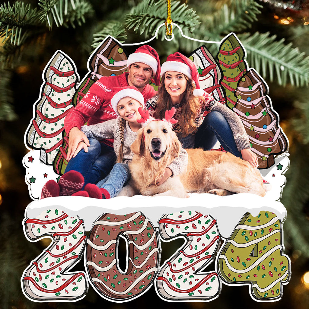 Custom Photo Family Ornament, Christmas Gift for Family Members • Photo Family Christmas Tree Cake - Personalized Acrylic Ornament