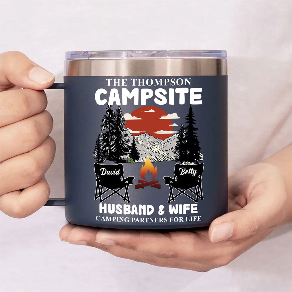 Camping Partners For Life - Personalized 14oz Stainless Steel Tumbler With Handle