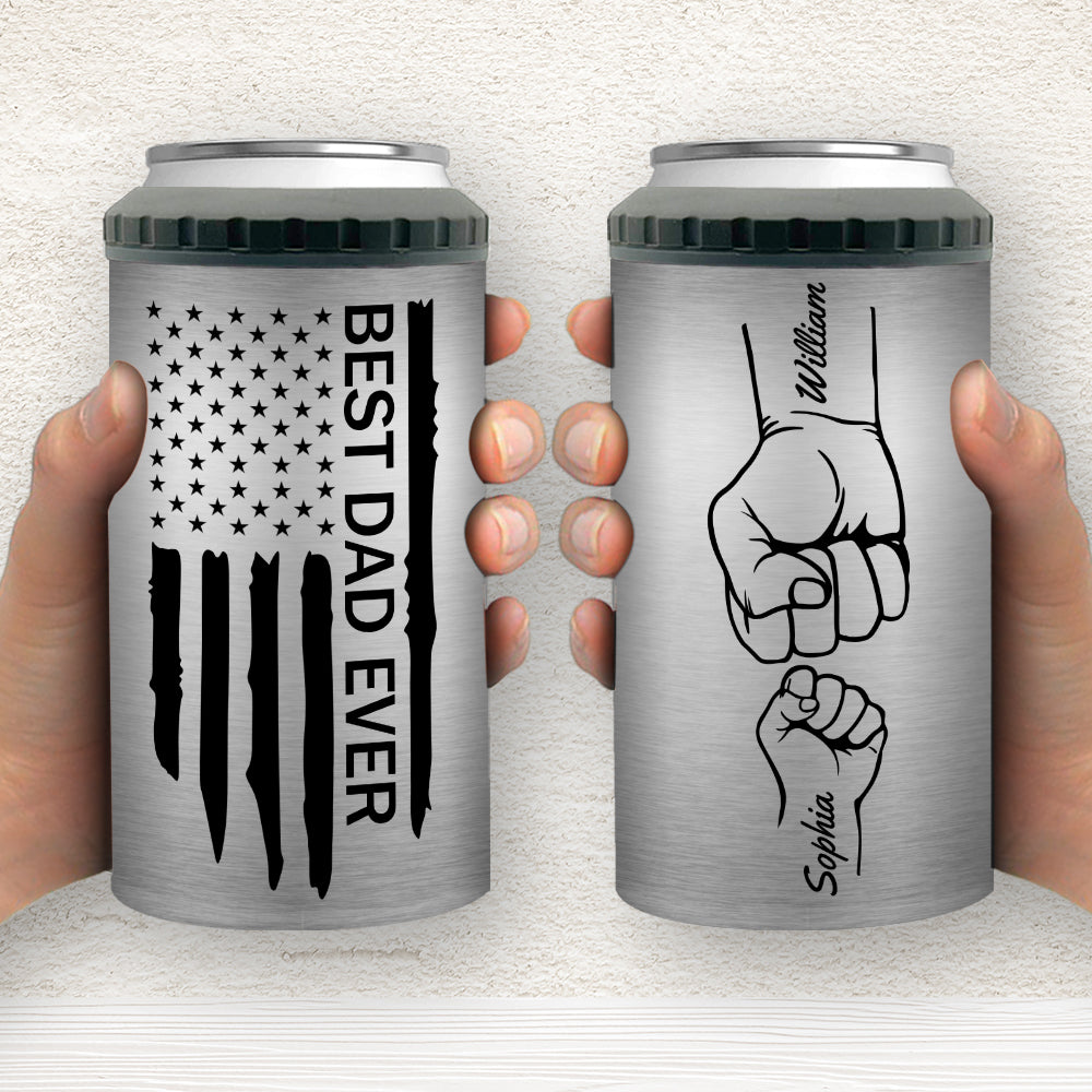 Custom Christmas Birthday Gifts For Dad • Best Dad Ever Fist Bump - Personalized Can Cooler Tumbler