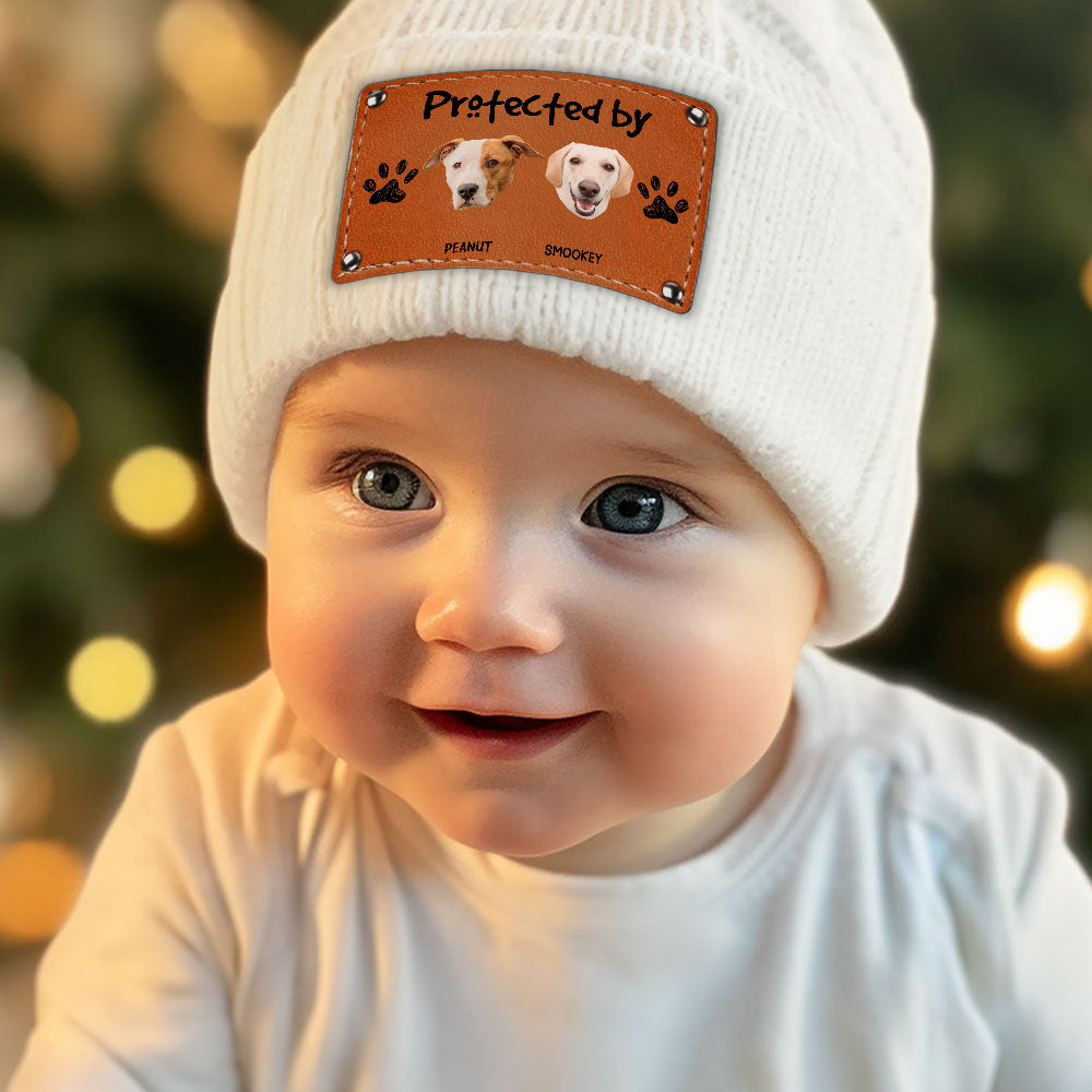 Custom Newborn Baby Beanie, Christmas Birthday Gift • Protected By Pets Photo - Personalized Beanie
