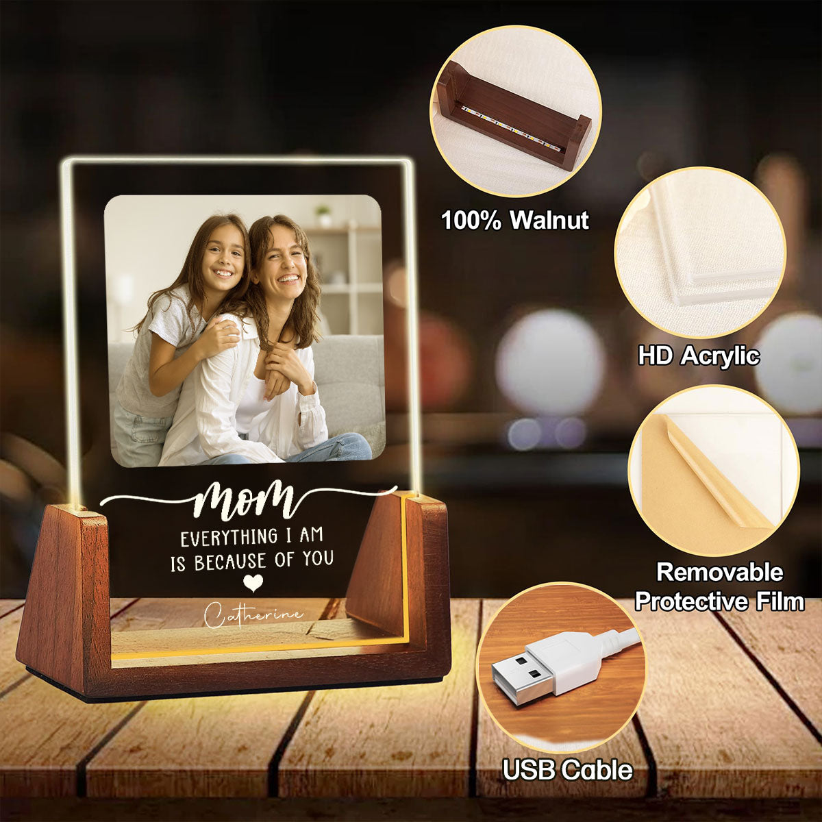 Custom Photo Mother's Day Gift for Mom Grandma • Forever Blessed To Have You - Personalized Night Light