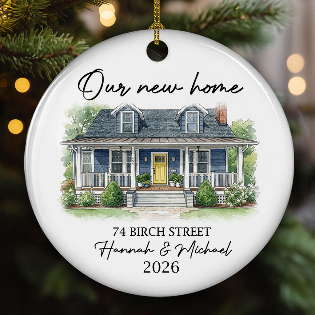 Custom Photo Family First Christmas Ornament • Our New Home 2026 - Personalized Ceramic Ornament