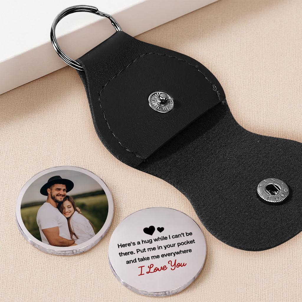 Custom Photo Coin Keychain for Husband, Couple Anniversary Valentine's Day Gifts • Take Me Everywhere - Personalized Pocket Hug